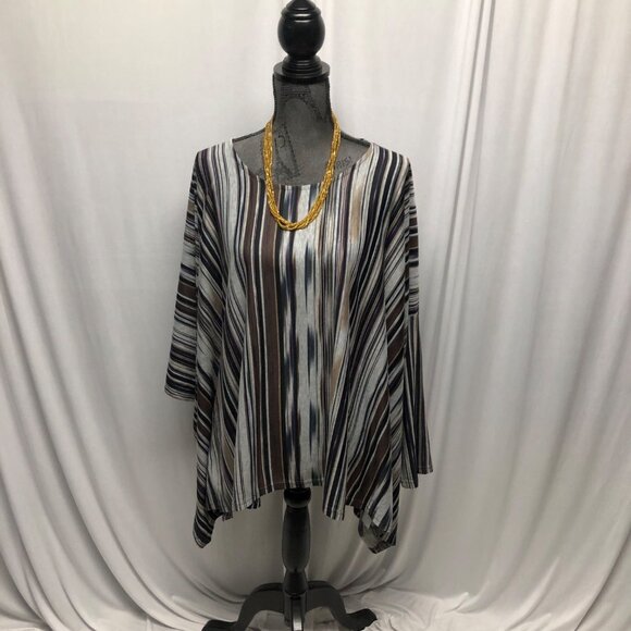 Suzanne Betro Striped Tunic Womens Size XL Asymmetrical Hem Cape Top Boho NEW - Picture 1 of 8